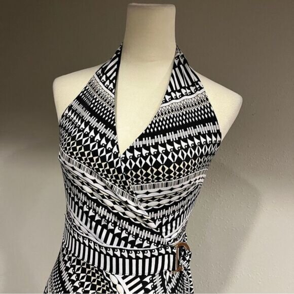 White House Black Market Geometric Print Halter Maxi Dress size 0 - Picture 2 of 14